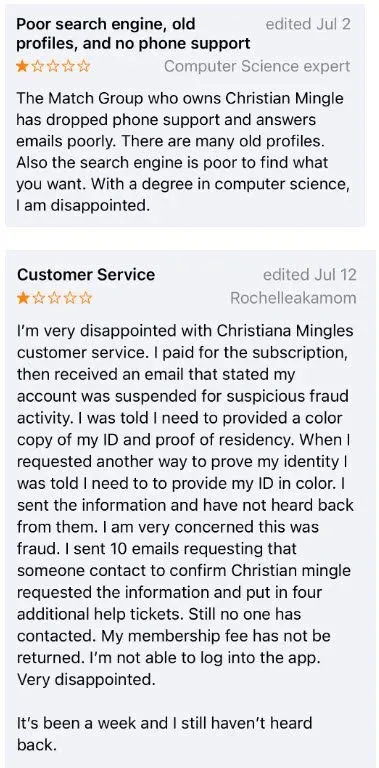 1-star ChristianMingle reviews on App Store