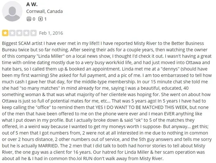 1-star Linda Miller review on Yelp