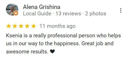 5-star Google review for Ksenia Droben