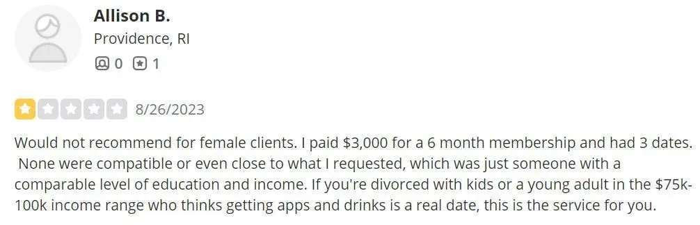 1-star Yelp review for LunchDates in Brighton