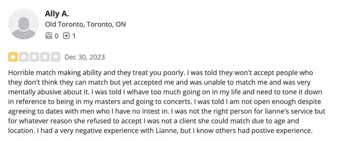 1-star Camelot Introductions review on Yelp