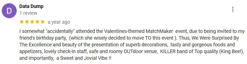 5-star Amador Matchmaking single's event review