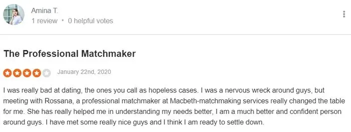 4-star SiteJabber review for Macbeth Matchmaking
