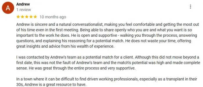 5-star review on Google for AH Love Advisory