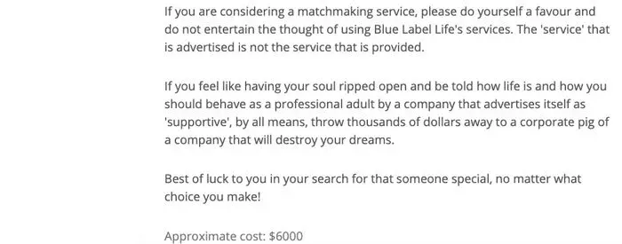 1-star Blue Label Life review on Word of Mouth