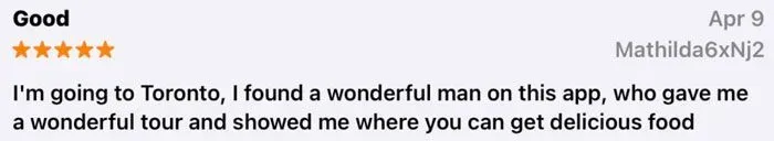 5-star app store review for TourBar