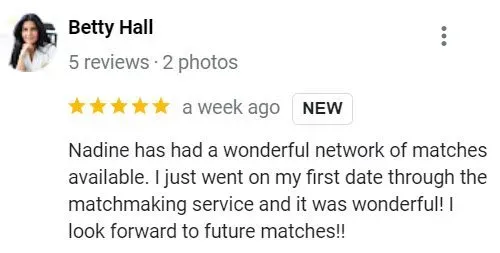 5-star review for matchmaker Nadine Jimenez-Langagne