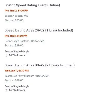 Examples of Boston speed dating events