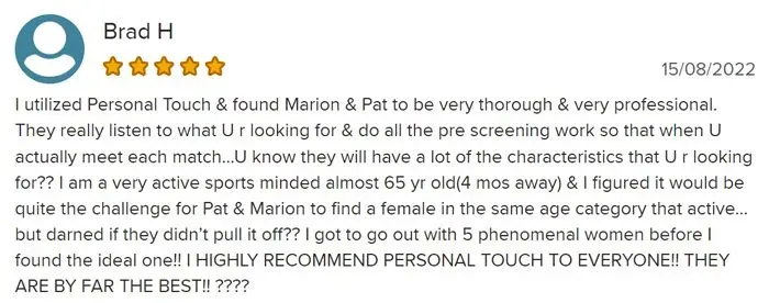 5-star BBB review for Personal Touch Matchmaking