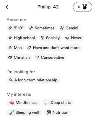 Example of Phillip's badges on Bumble
