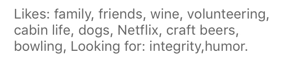 Bumble profile example that's boring because it just lists things