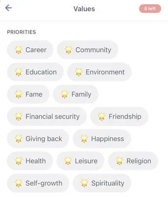 Values Badge menu on CMB