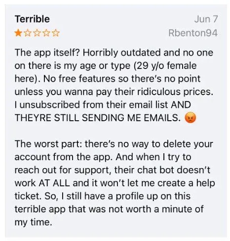 1 star review for ChristianMingle