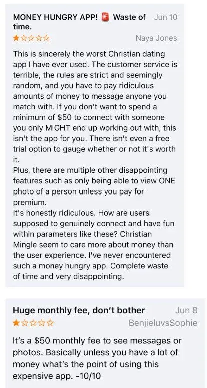 Christian Mingle user reviews, 1 star