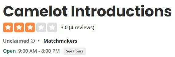 3-star Yelp rating for Camelot Introductions