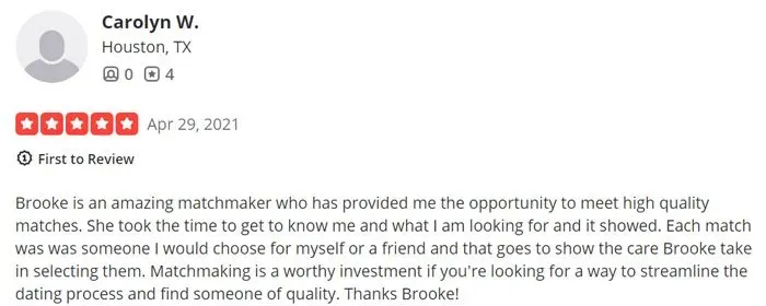 Mosaic Matchmaking Yelp review, 5 stars