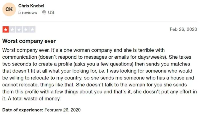 1-star Macbeth Matchmaking review on Trustpilot