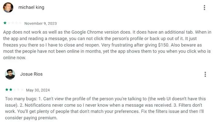 Negative Christian Mingle app reviews