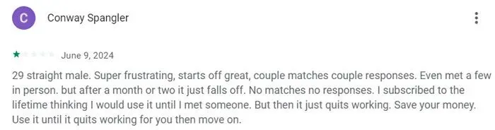 1-star review on Playstore for Bumble