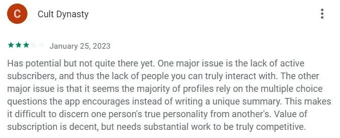 3-star Stir app review on Google Play