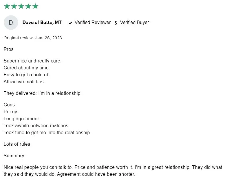 Consumer Affairs 5-star Love And Matchmaking review