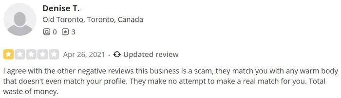 1-star Yelp review for Misty River Introductions