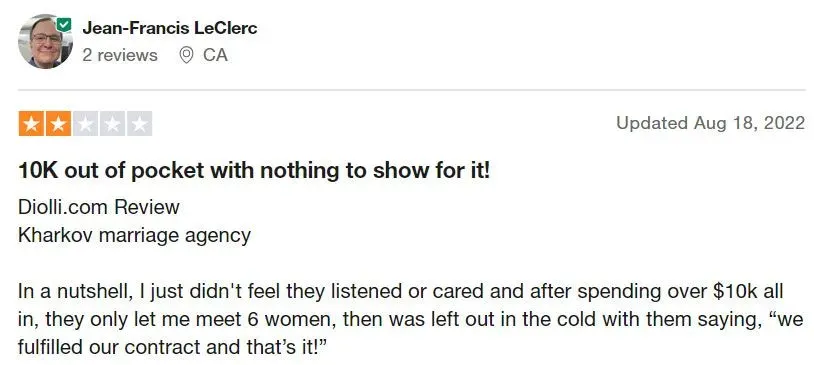 Diolli.com Trustpilot review