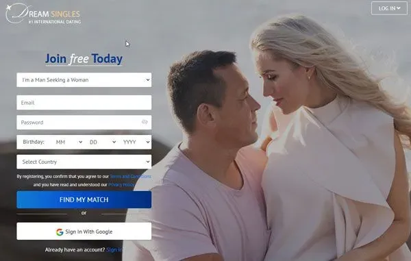 Dream Singles dating site homepage