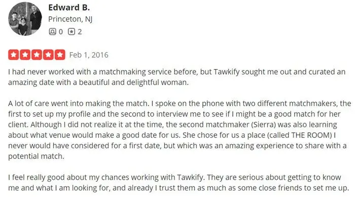 5-star Tawkify review on Yelp