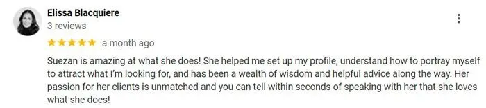 5-star google review for Lyons Elite matchmaking