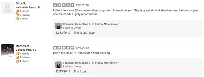 Ella Scaduto and Smoky Matchmaker reviews on Yelp