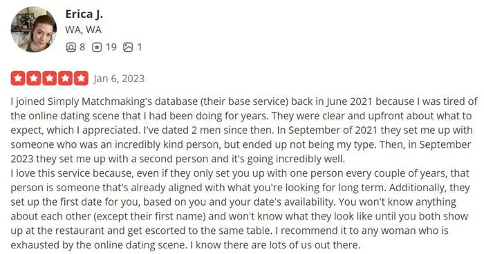 5-star Simply Matchmaking review on Yelp