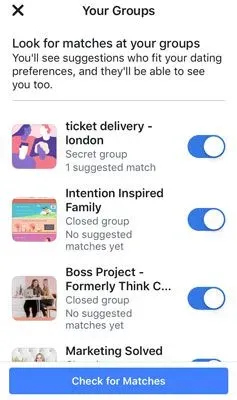 Facebook Dating groups examples