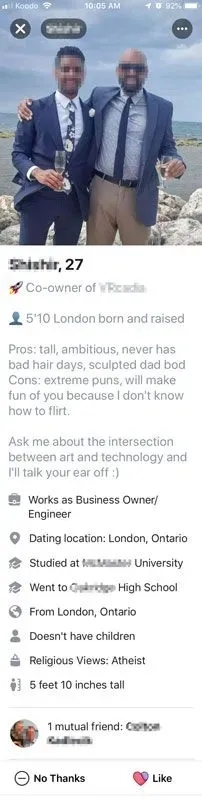 Example of a Facebook dating profile showing mutual friends