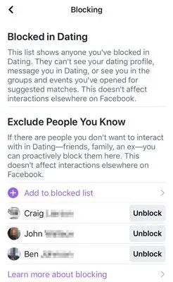How to unblock someone in Facebook dating