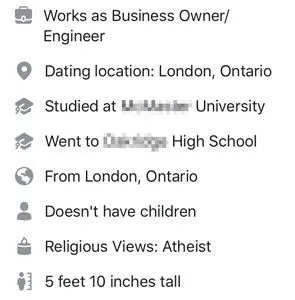 Facebook Dating profile bio details