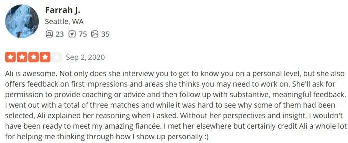 4-star Simply Matchmaking Yelp review