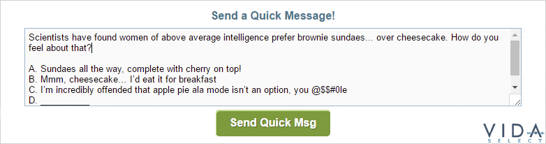 good first message to send asking about her favorite dessert