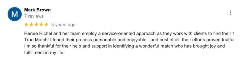 5-star 1 True Match review on Google