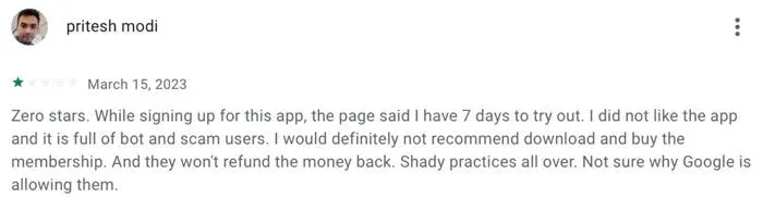 1-star TourBar app review on Google Play