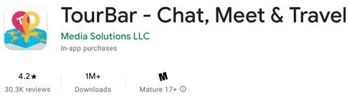 4.2 star rating for TourBar app review on GooglePlay