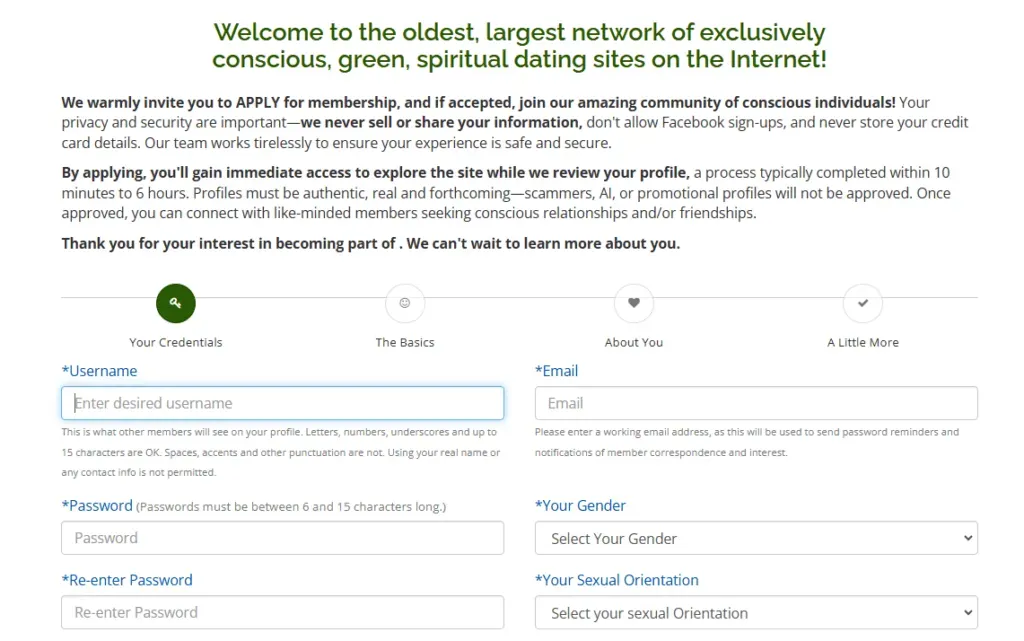 Green Singles Reviews sign-up page