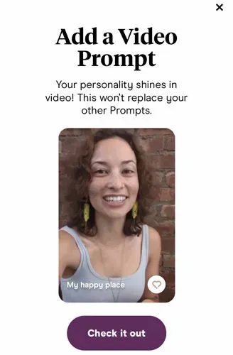 Hinge video prompt pop-up notification