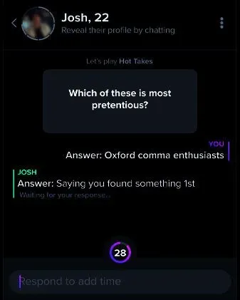 Tinder Hot Takes example