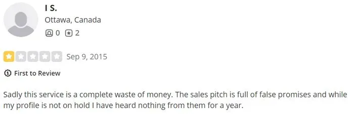 1-star Misty River Introductions Yelp review