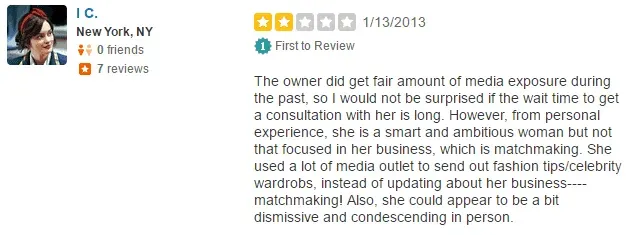 Samantha's Table 1-star Yelp review