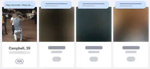 OkCupid Intros feed with all but one profile pic blurred