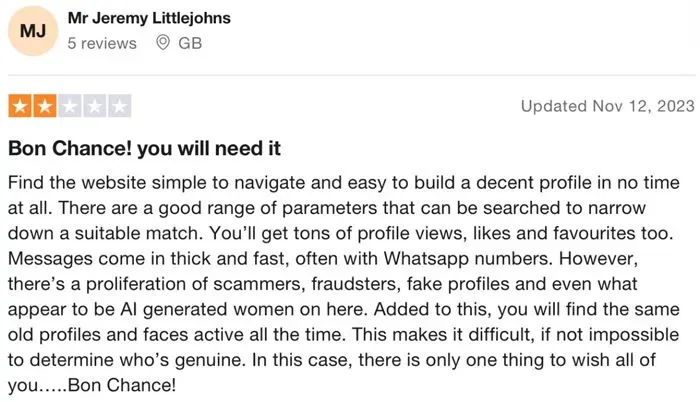 Trustpilot 1-star review for ThaiCupid