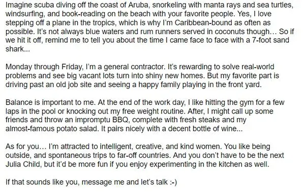 Example of a JDate profile