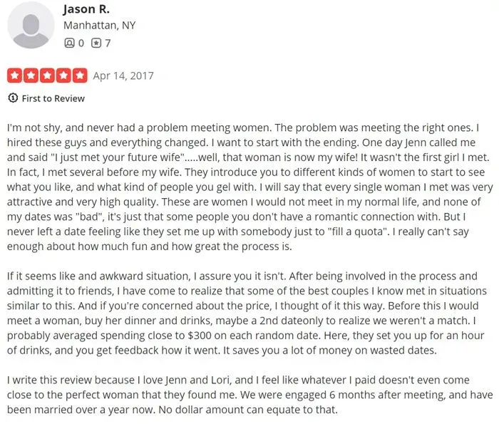 5-star Yelp review for Project Soulmate